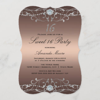 Convite Rosa Dourado Diamond Damask Sweet 16 Invite