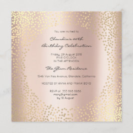 Convite Rosa Dourado Dots Confetti Champaigne Aniversário 