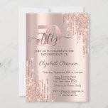 Convite Rosa Dourado Dourada de Glitter rosa 50º Aniversár<br><div class="desc">Um moderno,  chique e glamouroso com rosa dourado pingando sobre um fundo rosa dourado.</div>