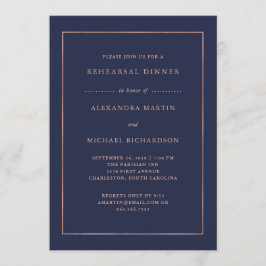 Convite Rosa Dourado e Azul-Meia-Noite | Janto de ensaio