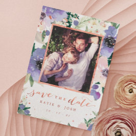 Convite Rosa Dourado e Lavanda Boho Foto para salvar a dat