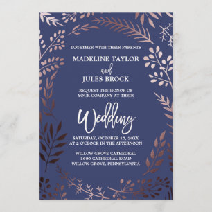 Convite Rosa Dourado e Marinho elegante Casamento com qua