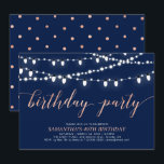 Convite ROSA DOURADO e MARINHO | Festa de aniversário 40 p<br><div class="desc">Celebre seu dia especial com este modelo na moda moderno de convites de aniversário. Este design apresenta belas luzes de cordas com um tema de ouro rosa e cor do marinho.</div>
