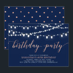 Convite ROSA DOURADO e MARINHO | Festa de aniversário 40 p<br><div class="desc">Celebre seu dia especial com este modelo na moda moderno de convites de aniversário. Este design apresenta belas luzes de cordas com um tema de ouro rosa e cor do marinho.</div>