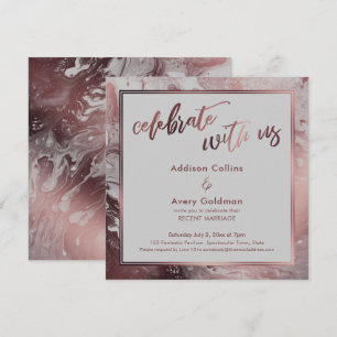 Convite Rosa Dourado e Mármore Cinza Claro Celebre Conosco