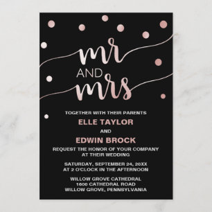 Convite Rosa Dourado e negro Glam Confetti Sr. e Sra. Wedd