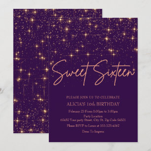 Convite Rosa Dourado e Purple Sweet 16