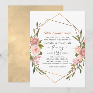 Convite Rosa Dourado e Rosa Bege 50º Aniversário de Casame