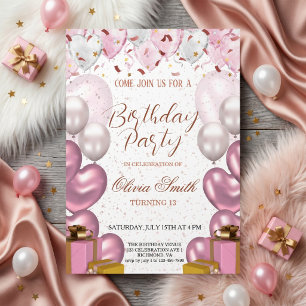 Convite Rosa Dourado e Rosa Bege Festa de Aniversário Eleg
