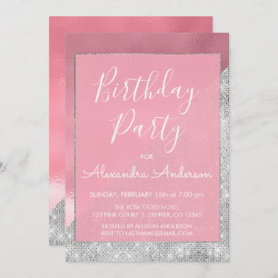 Convite Rosa Dourado e Silver Despertam Qualquer Aniversár