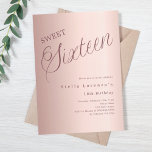 Convite Rosa dourado elegante Sweet 16<br><div class="desc">Um 16 convite moderno. fundo rosa de gradiente dourado e a palavra dezesseis escrita com letras grandes. Personalize e adicione um nome e detalhes da parte.</div>
