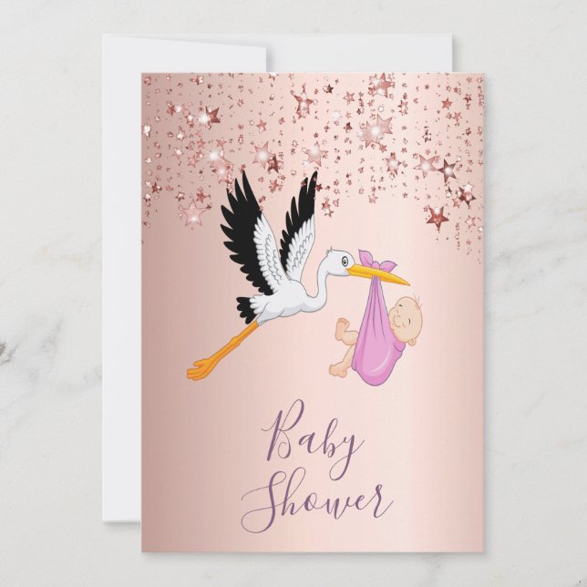 Convite Rosa dourado espumante chá de fraldas (Frente)