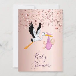 Convite Rosa dourado espumante chá de fraldas