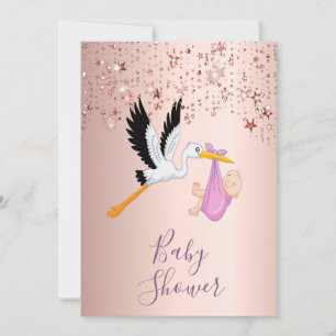 Convite Rosa dourado espumante chá de fraldas