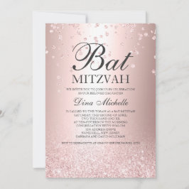 Convite rosa dourado faísca metálica Bat Mitzvah