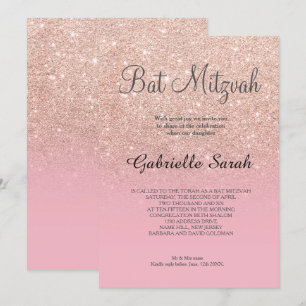 Convite Rosa dourado falso brilho rosa claro Bat Mitzvah