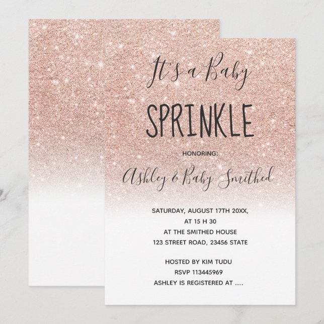 Convite Rosa dourado falso cintilador branco aspersão de b (Frente/Verso)