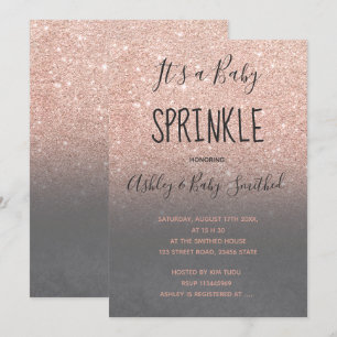 Convite Rosa dourado faux glitter cinza ombre sprinkle