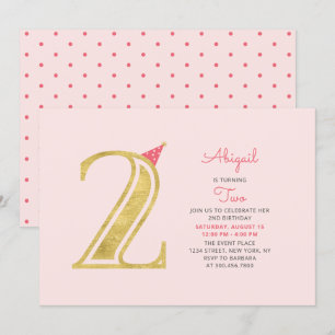 Convite Rosa & Dourado   Festa de 2º Aniversário de Menina