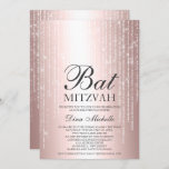 Convite Rosa dourado fio metálico lamacal Bat Mitzvah<br><div class="desc">Uma folha metálica rosa luxuosa e chica de ouro,  design de cordas brancas,  com elegante tipografia caligráfica para um convite Bat Mitzvah.</div>