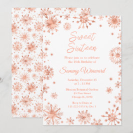 Convite Rosa Dourado Flocos de Neve Doce Dezesseis