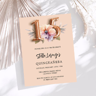 Convite Rosa dourado flor de pêssego luxuoso Quinceanera