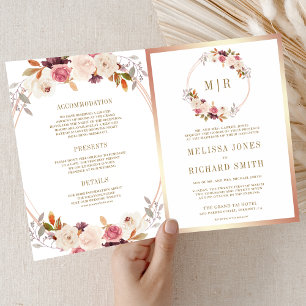 Convite Rosa Dourado Floral Código QR Casamento Rosa Empol