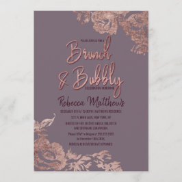 Convite Rosa Dourado Floral Purple Mauch Brunch e Bubble