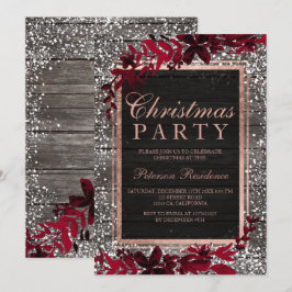 Convite Rosa dourado folha vermelha folha de neve Natal