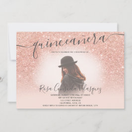 Convite Rosa dourado - foto cor-de-rosa quinceanera