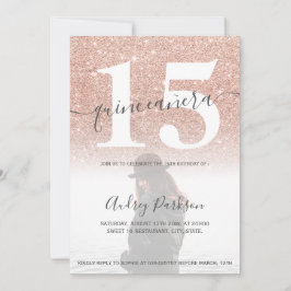 Convite Rosa dourado - foto cor-de-rosa quinceanera