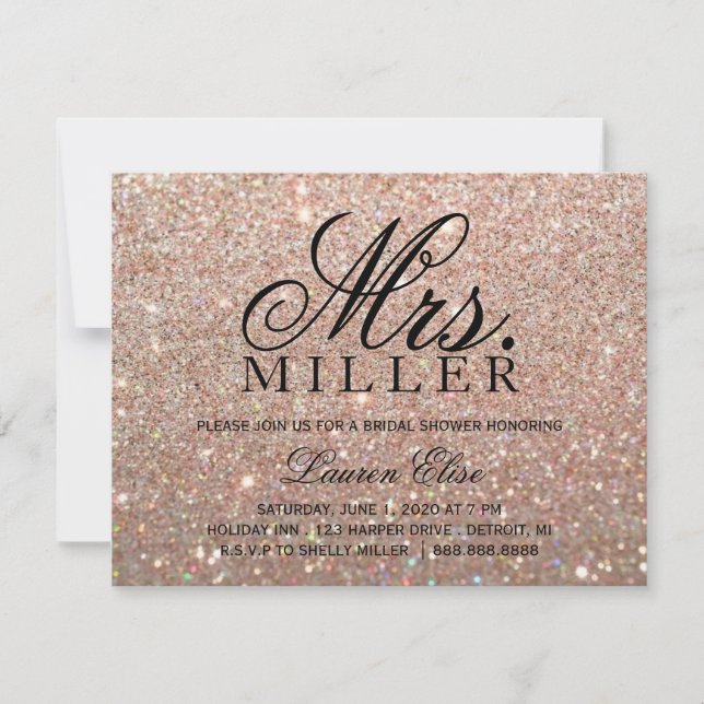 Convite - Rosa Dourado Glit Fab Sra Chá de panela  (Frente)