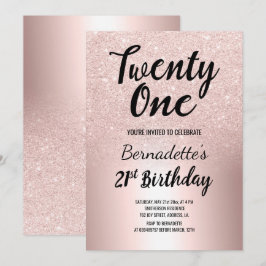 Convite Rosa dourado-gliter-aniversário de 21 anos metálic