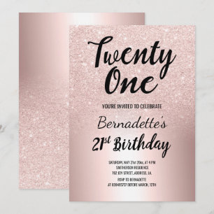 Convite Rosa dourado-gliter-aniversário de 21 anos metálic