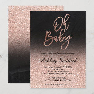 Convite Rosa dourado gliter ombre chalkboard Oh chá de fra