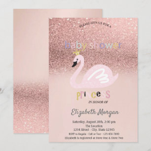 Convite Rosa Dourado Glitter Bokeh,Chá de fraldas Cisne