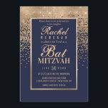 Convite Rosa Dourado Glitter Confetti Foto Bat Mitzvah<br><div class="desc">Este convite formal à fotografia do Bat Mitzvah inspira-se na paleta de cores moderna e moderna, infundida com estrutura de design chic e glamourosa. É elegante e bonito impressão exibe um confete de gradiente ombre, brilhante e cintilante, com uma borda dourada para enquadrar o texto, sobre um simples fundo azul...</div>