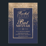 Convite Rosa Dourado Glitter Confetti Foto Bat Mitzvah<br><div class="desc">Este convite formal à fotografia do Bat Mitzvah inspira-se na paleta de cores moderna e moderna, infundida com estrutura de design chic e glamourosa. É elegante e bonito impressão exibe um confete de gradiente ombre, brilhante e cintilante, com uma borda dourada para enquadrar o texto, sobre um simples fundo azul...</div>
