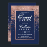 Convite Rosa Dourado Glitter Confetti Foto Sweet 16<br><div class="desc">Este convite formal para fotos do Sweet 16 é inspirado pela paleta de cores moderna e moderna, infundida com estrutura de design chic e glamourosa. É elegante e bonito impressão exibe um confete de gradiente ombre brilhante cintilante de ouro brilhante rosa com uma borda rosa dourada para enquadrar o texto,...</div>