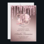 Convite Rosa Dourado Glitter Drips 50th Birthday<br><div class="desc">Um elegante convite de aniversário 50 e fab 50º num martelo metálico-ombre de rosa dourado com gotas de brilho e tipografia de nome de script com rosa dançarina e calçados dançarinos de salto alto brilhando, florais e uma corda de pérolas integradas ao design e tipo. Um convite exclusivo para na...</div>