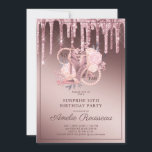 Convite Rosa Dourado Glitter Drips 50th Birthday<br><div class="desc">Um elegante convite de aniversário 50 e fab 50º num martelo metálico-ombre de rosa dourado com gotas de brilho e tipografia de nome de script com rosa dançarina e calçados dançarinos de salto alto brilhando, florais e uma corda de pérolas integradas ao design e tipo. Um convite exclusivo para na...</div>