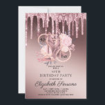 Convite Rosa Dourado Glitter Drips 50th Birthday<br><div class="desc">Um elegante convite de aniversário 50 e fab 50º em um martelo metálico ombre rosa-dourado com gotas de brilho e tipografia de nome de script com rosa e calçados dançarinos de salto alto e brilho, florais e uma corda de pérolas integradas ao design e tipo. Um convite exclusivo para na...</div>