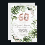 Convite Rosa Dourado Glitter Drips Deixa 60º aniversário<br><div class="desc">Folhas tropicais de aquarelas com gotas de brilho sobre fundo de rosa.</div>