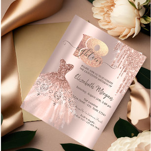 Convite Rosa Dourado Glitter Drivers Dress 18ª Festa de a