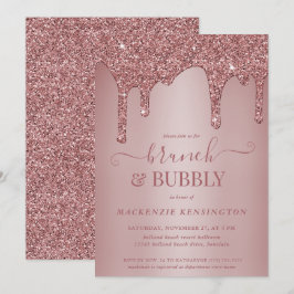 Convite Rosa Dourado Glitter Drives Brunch Chá Borracha