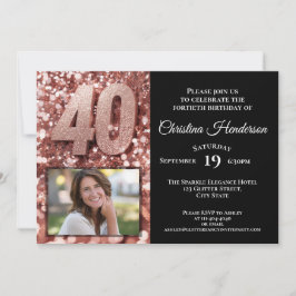 Convite Rosa Dourado Glitter Glitter Photo aniversário de 