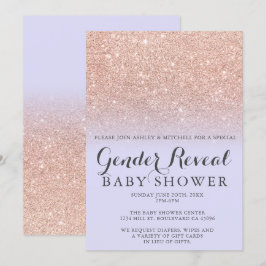 Convite Rosa dourado glitter lavanda gênero revelador bebê