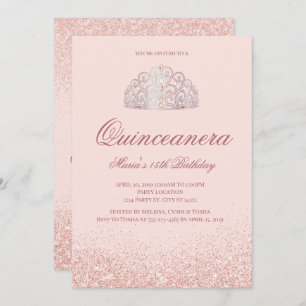 Convite Rosa Dourado Glitter Quinceanera