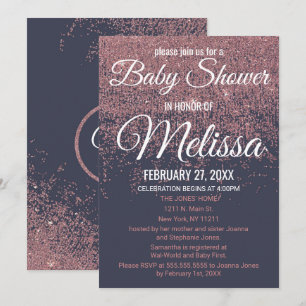 Convite Rosa Dourado Glitter Sparkles Marinho Chá de fral