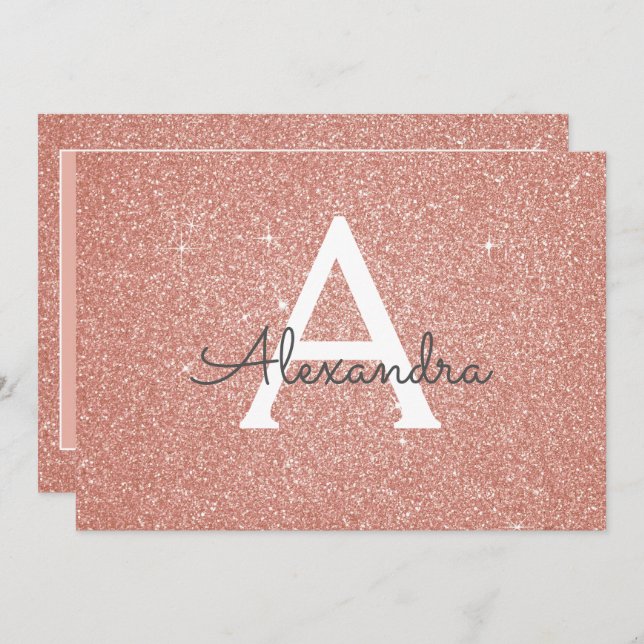 Convite Rosa Dourado Glitter Sweet 16 Salve a data (Frente/Verso)